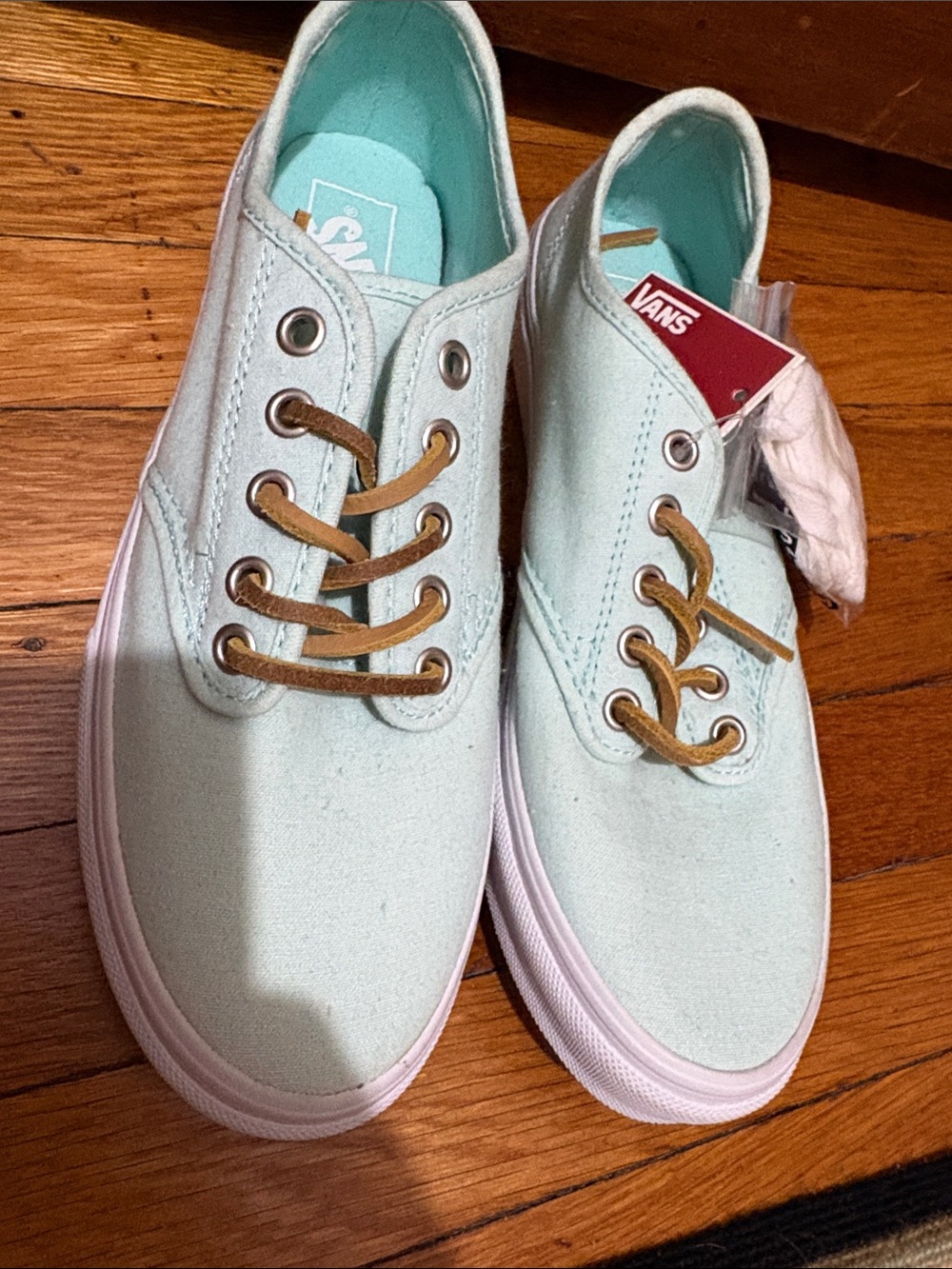 Vans Low Top Sneakers in Mint with Tan Laces